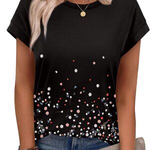 Womens Summer Tops Short Sleeve Shirts Crew Neck Cute Trendy Tunic Blouses S-3XL